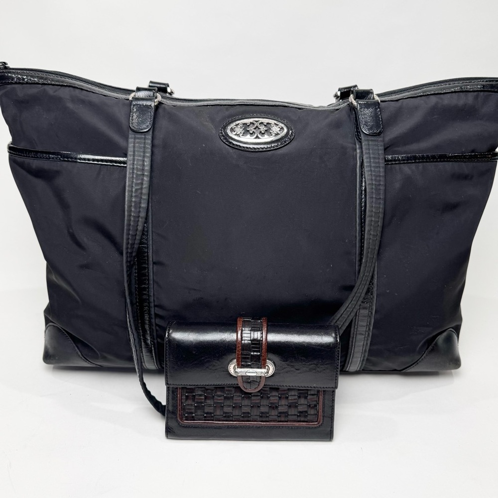 Brighton Black Canvas Carryall Tote W/Bifold Wallet